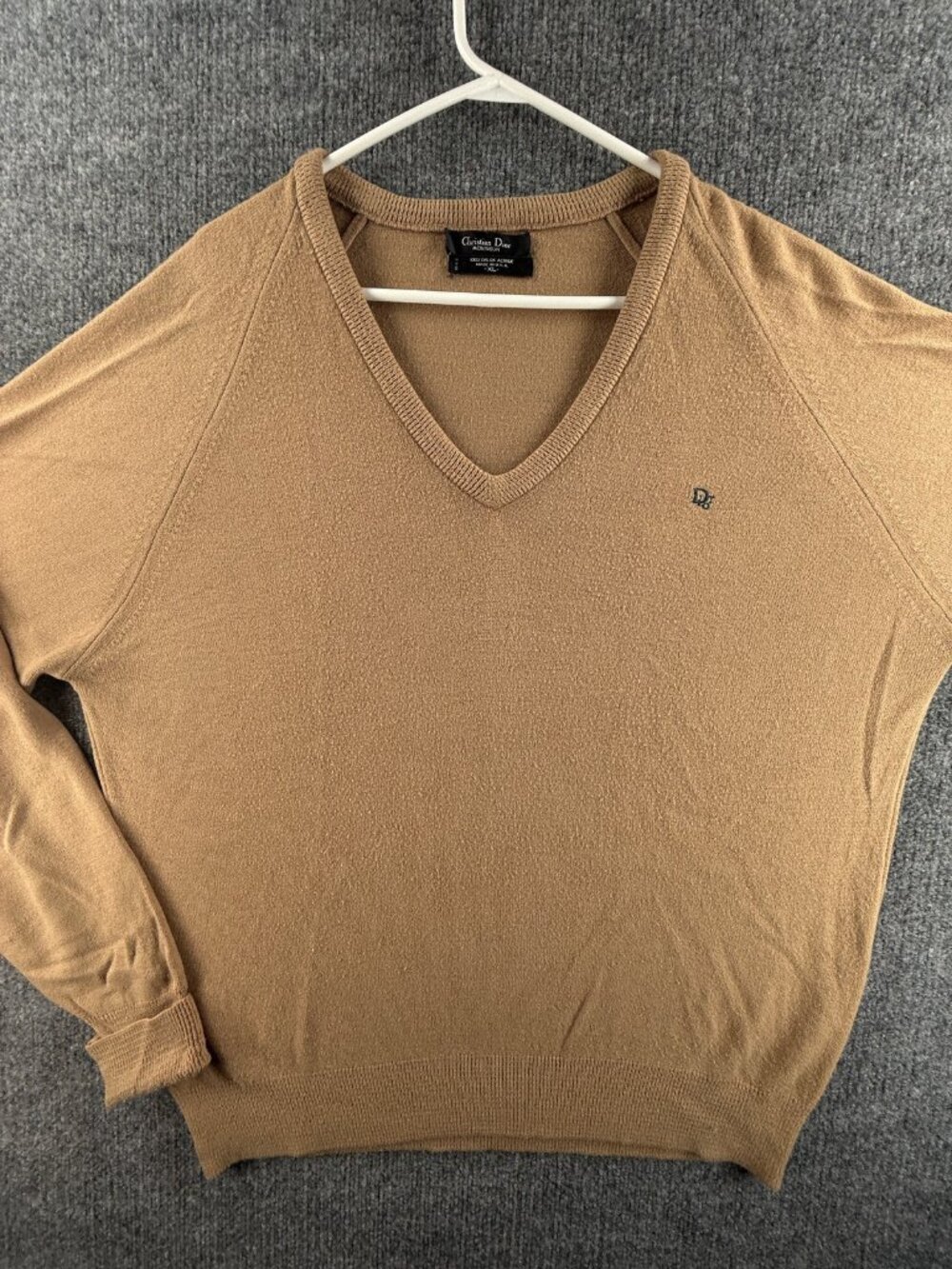 VTG Christian Dior Monsieur Sweater Men Brown Soft V-Neck USA Acrylic Logo XL